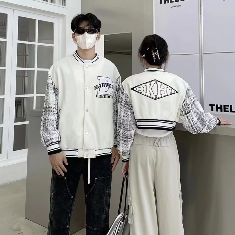 Áo khoác cặp Áo Khoác Bóng Chày Tay Thêu Chữ Thời Trang Cho Cặp Đôi