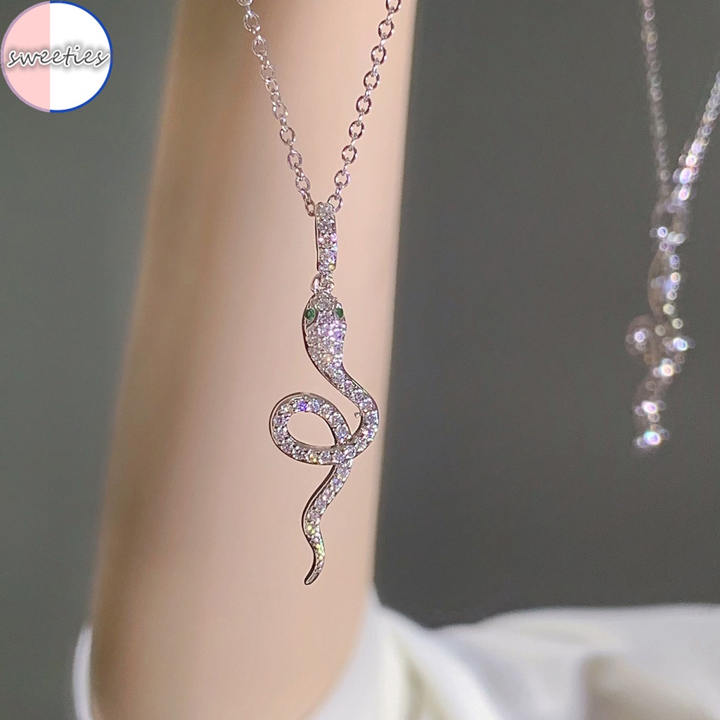 Vòng cổ Mặt Hình Rắn Bằng Thép Không Gỉ Đính Đá zircon Thời Trang Phong Cách Punk hip Hop Dành Cho Nữ