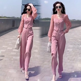 Single / suit two-piece suit female new style casual ladies top drape wide-leg pants suit female summer