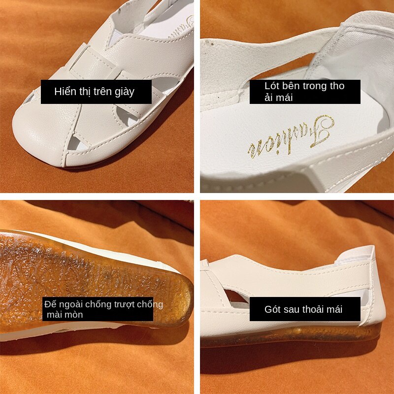 Giày Sandal Da Màu Trắng Thoáng Khí Thoải Mái Phong Cách Mới Cho Nữ