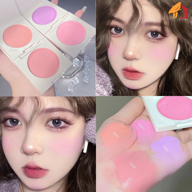 4 màu classic cream velvet blush palette / delicate non smudging eye shadow / pink purple pigment rouge