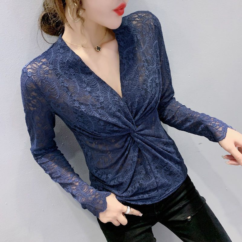 Áo Sơ Mi Tay Dài Cổ Chữ v Xoắn Dây Phong Cách Phương Tây Thời Trang Mùa Thu Cho Nữ