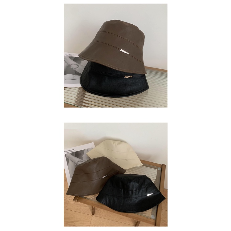 Mũ Bucket Chất Liệu Da Màu Đen Phong Cách Thời Trang Nhật Bản Dành Cho Nữ