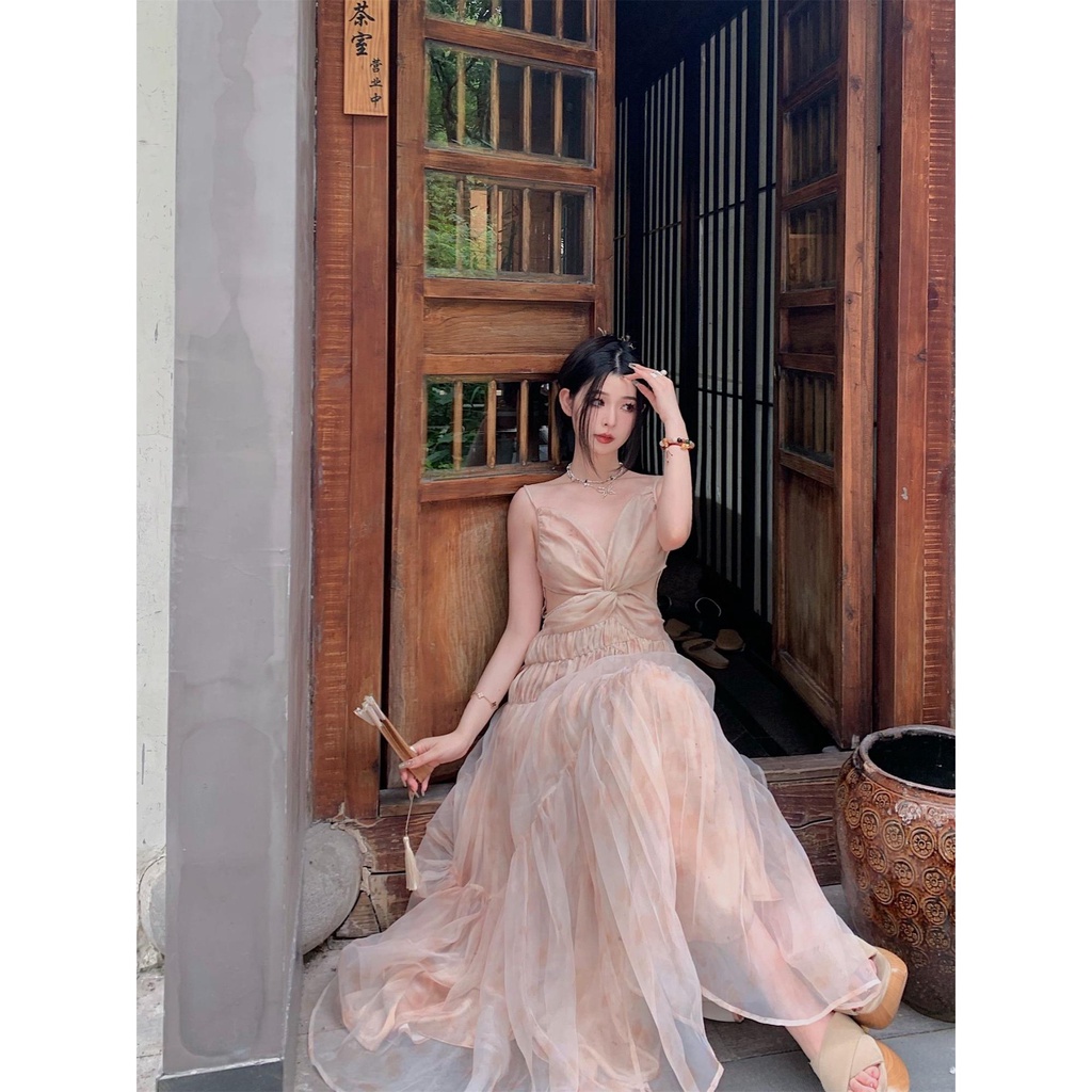 Đầm Hai Dây Dáng Dài Phong Cách Pháp Thời Trang Mùa Hè Mới Cho Nữ