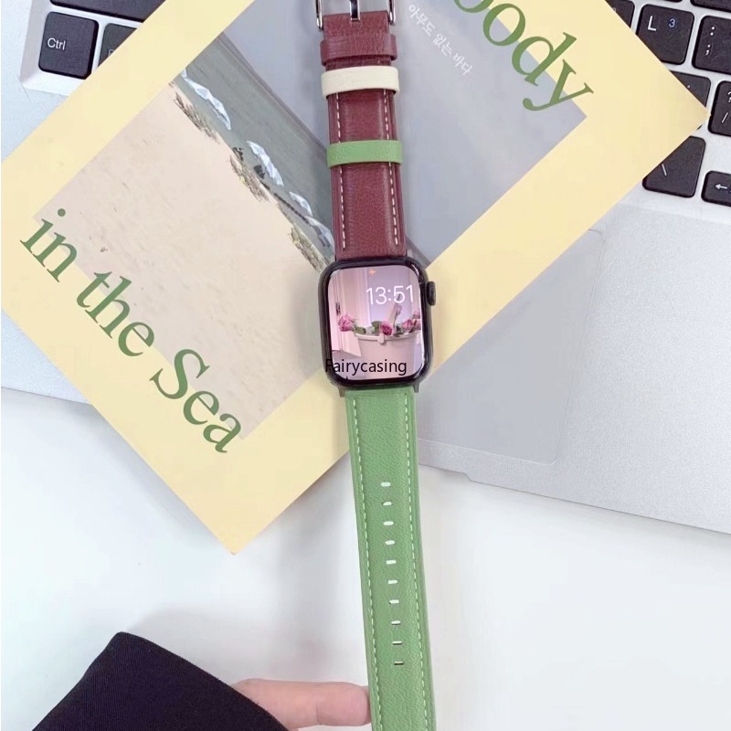 Dây Đeo Đồng Hồ Bằng Da Cừu Hai Màu Kích Thước 49mm 45mm 41mm 44mm 40mm 42mm 38mm Cho iWatch Series 8 7 6 4 3 Se