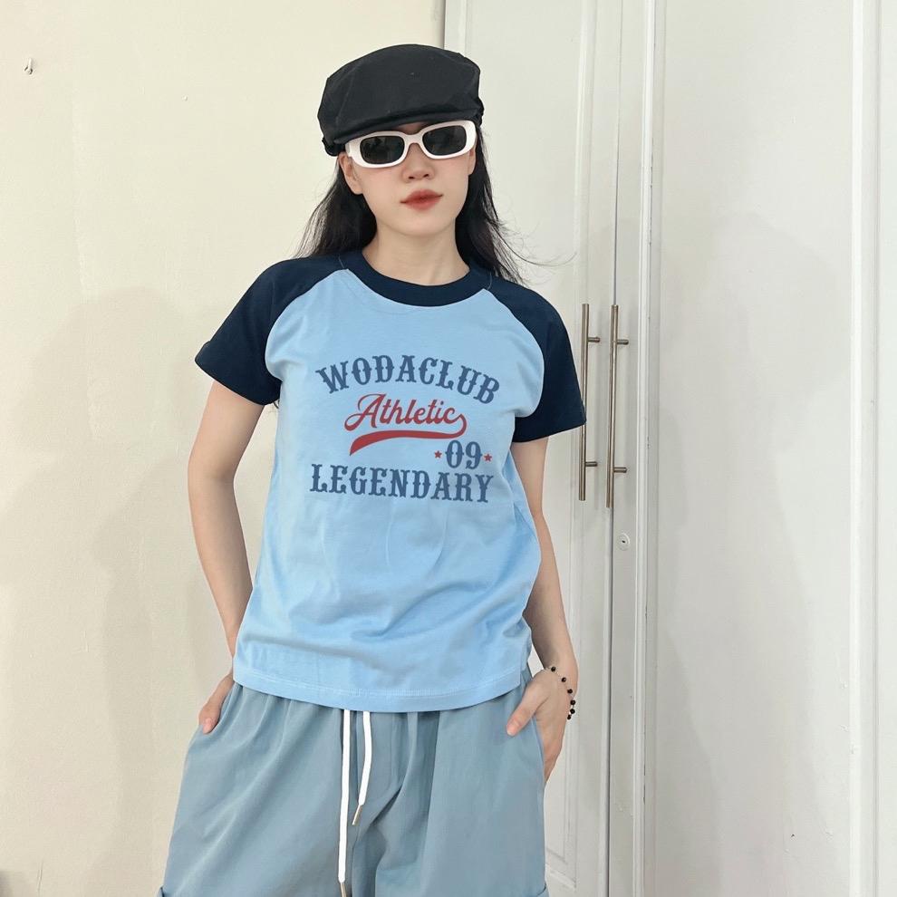 Áo baby tee raglan phối tay màu xanh dương Athletic chất cotton 100%