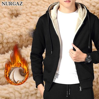 Nurgaz Áo Khoác Thể Thao Có Mũ Vải Lông Cừu Dày Dặn Giữ Ấm Thời Trang Trẻ Trung Cho Nam