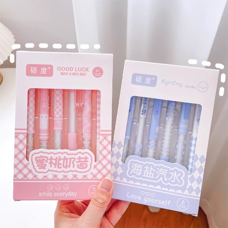 1set / 6pcs bút đẩy dễ thương 0.5mm bút ký sinh viên để bàn văn phòng phẩm cung cấp quà tặng