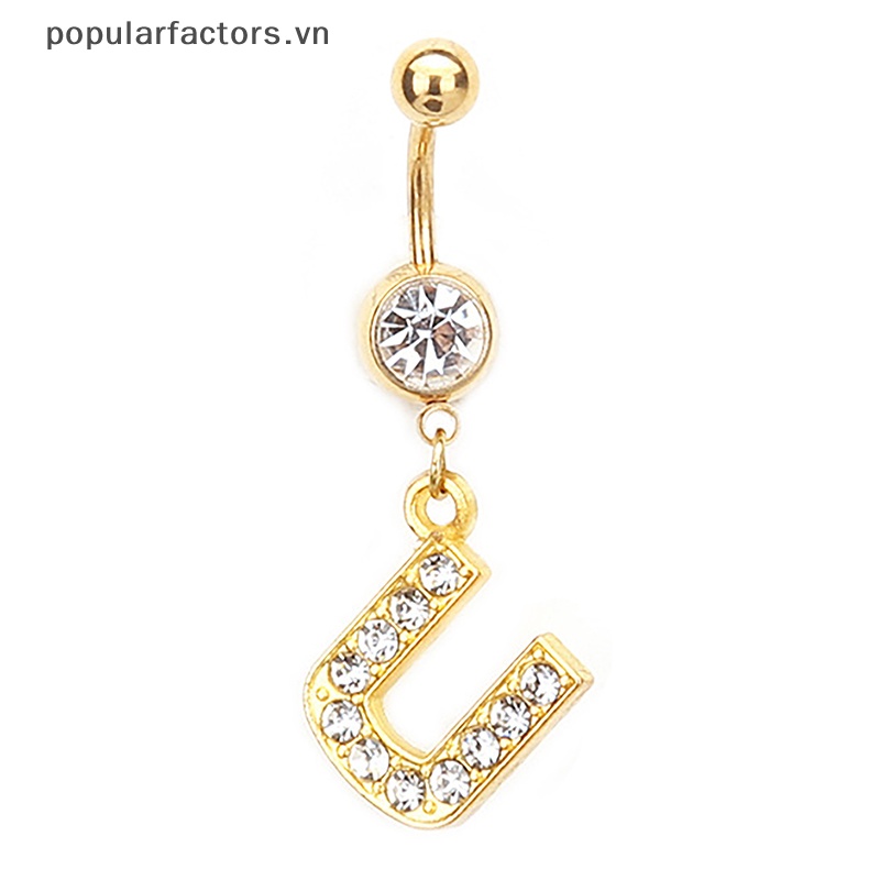 Khuyên Rốn Thép Không Gỉ Hình 26 Chữ Cái A Đến Z Đính Đá Pha Lê Quyến Rũ