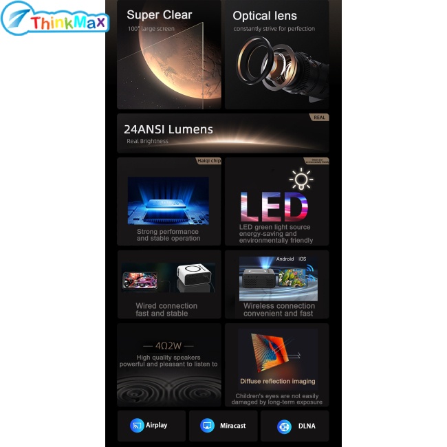 Máy ChiếU Mini YT300 Full HD KíCh ThướC 16-100 Inch Cho ĐiệN ThoạI