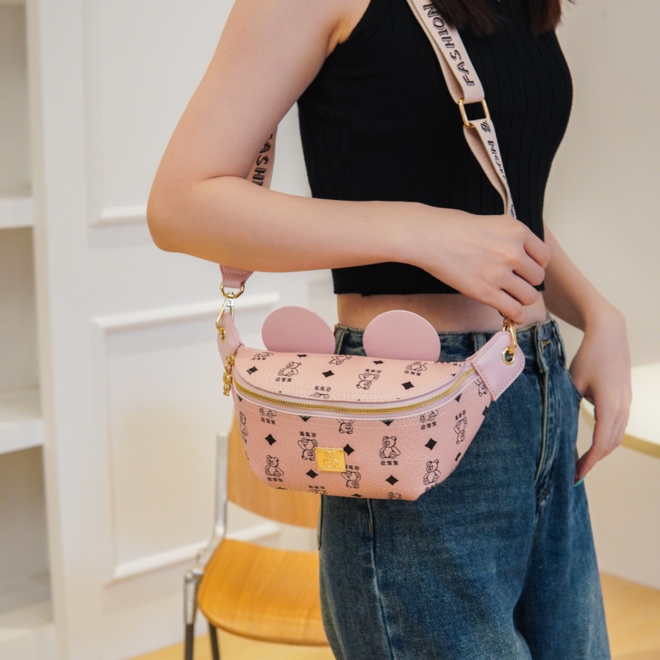 Túi đeo ngực in hình gấu hoạt hình có màu tương phản/Ví Messenger một vai phiên bản Hàn Quốc dành cho nữ