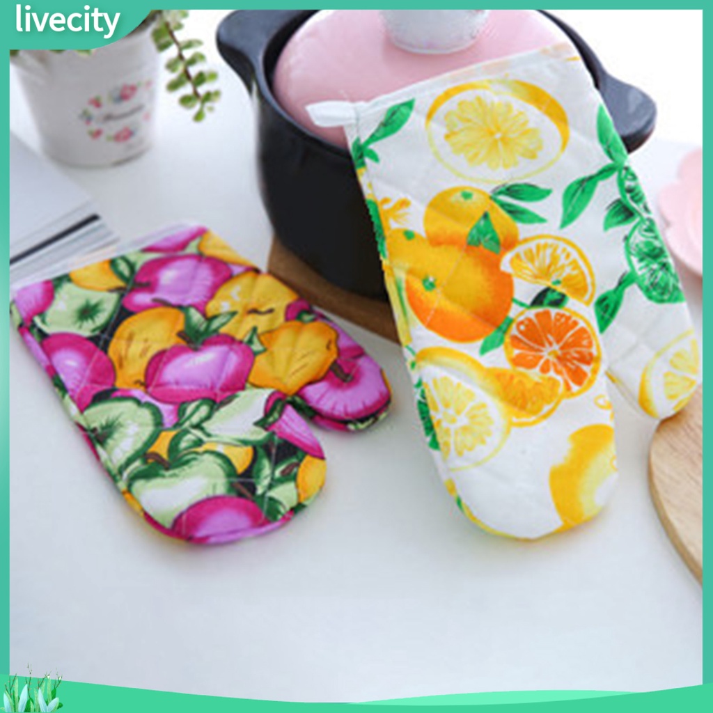 Lò nướng mitt fruit print cách nhiệt dày chống trượt treo găng tay lò vi sóng cho dã ngoại