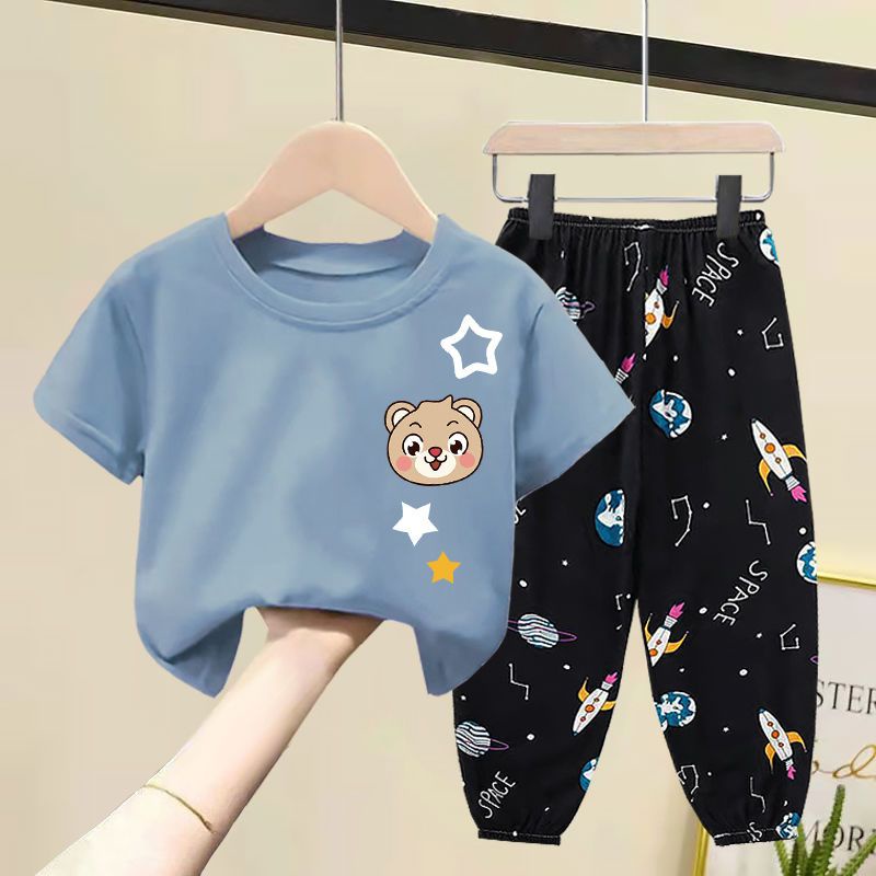 Set Áo Thun Tay Ngắn Và Quần Dài Phong Cách Hàn Quốc Cho Bé