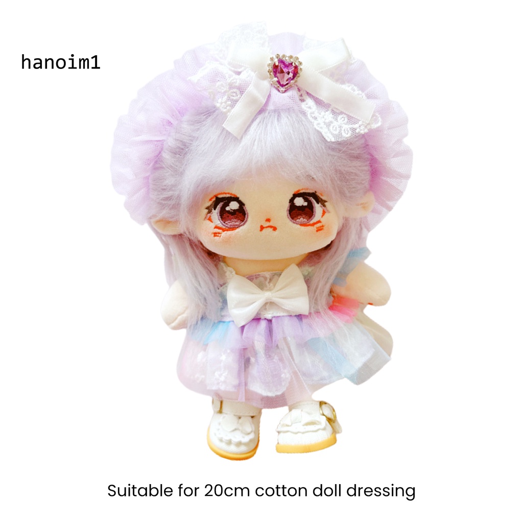 Ys1 1 bộ 20 cm quần áo búp bê mini nơ ren mũ màu tím phong cách ngọt ngào hai-mảnh bộ trang phục-up tiệc mặc bông nhồi bông thần tượng búp bê váy cài tóc giả vờ chơi