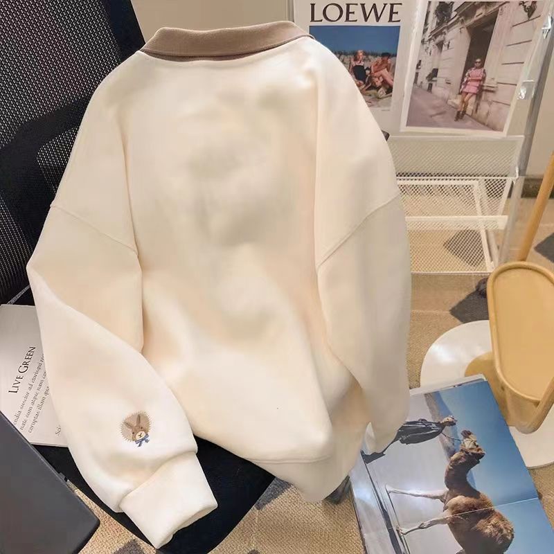 Áo Sweater Cổ POLO Dáng Rộng Màu Sắc Tương Phản Thời Trang Xuân Thu 2023 Cho Nữ