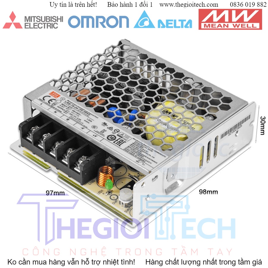 Bộ nguồn Meanwell LRS-75-24: 24VDC 3.2A Hàng chính hãng, BH12 T