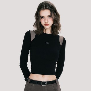 Autumn new style contrast color narrow-waisted long-tay áo cổ tròn t-shirt slim-fit top women pure desire inner