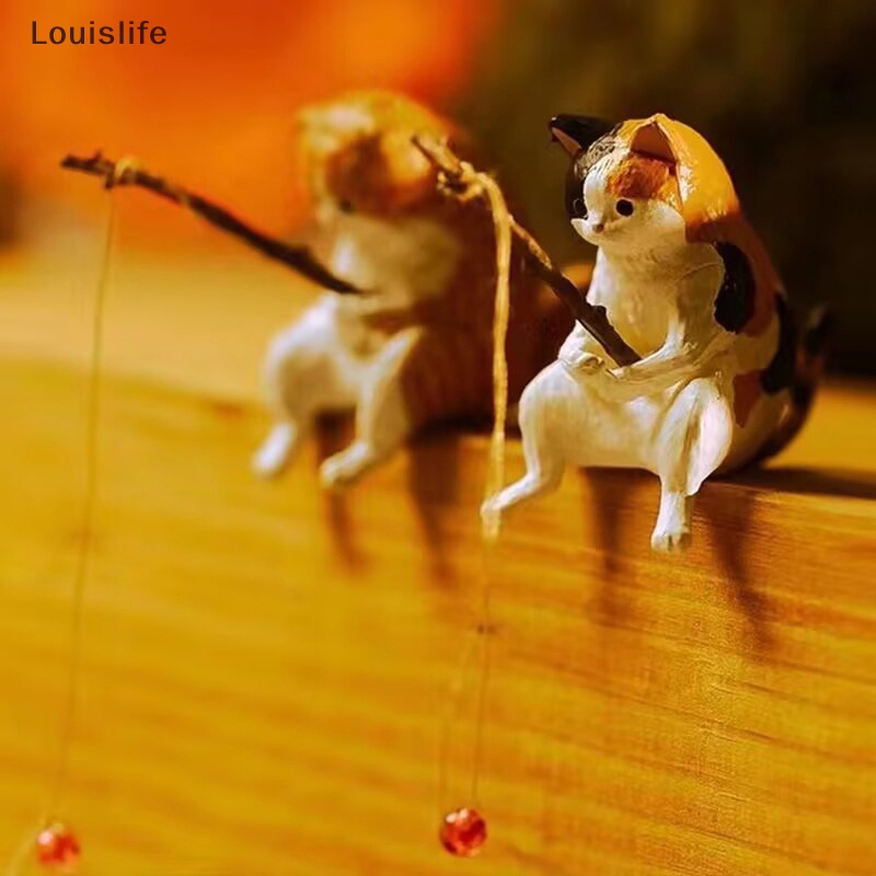 Louislife câu cá mèo đồ trang trí trang trí hồ cá cảnh quan phim hoạt hình tượng mèo tượng nhỏ bằng nhựa nhỏ đồ trang trí nhà wsd