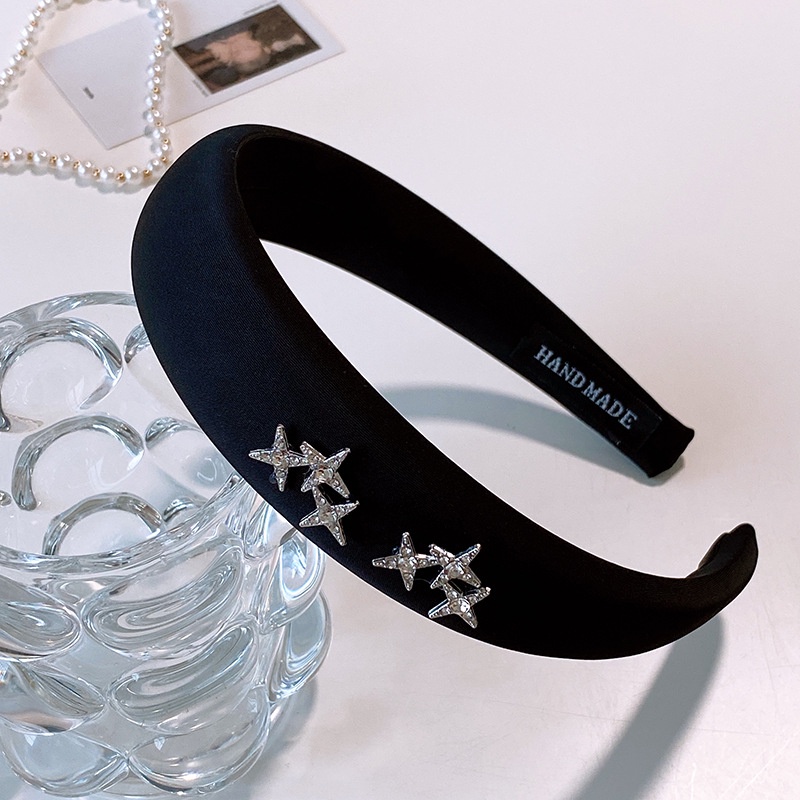 2023 vải trắng đen kim loại bạc độc đáo rhinestone star satin sponge headband