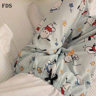 Fds quần pyjama mùa hè quần áo phụ nữ mới quần ở nhà phong cách ins quần âu dễ thương phim hoạt hình bong bóng bông thoải mái màu xanh chó pacha