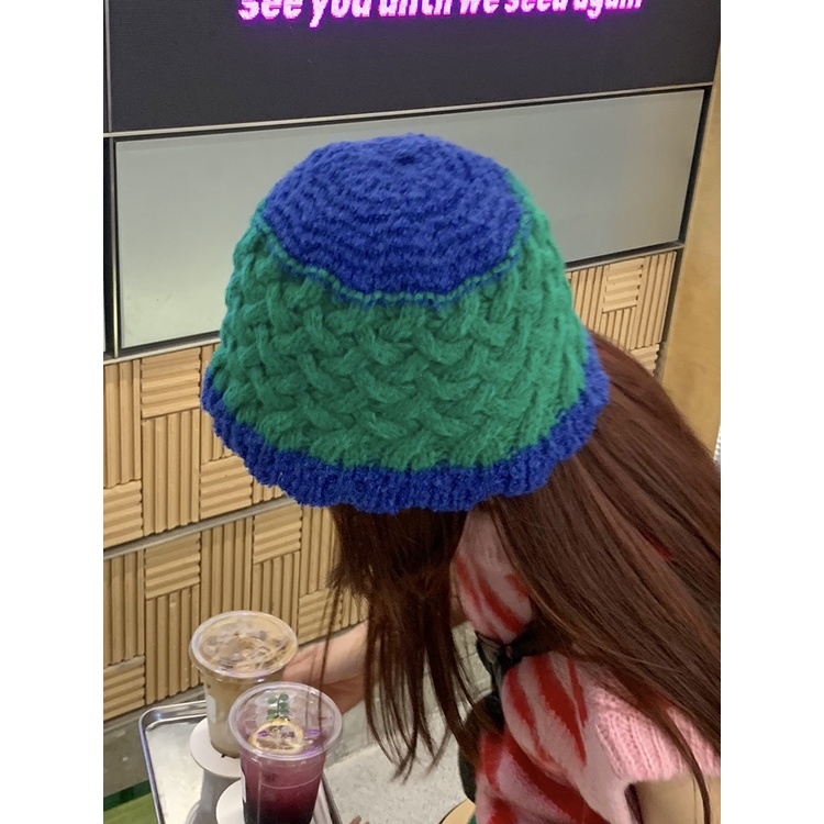 Mũ Bucket Dệt Kim Màu Sắc Tương Phản Phong Cách Hàn Quốc Thời Trang Thu Đông Cho Nữ