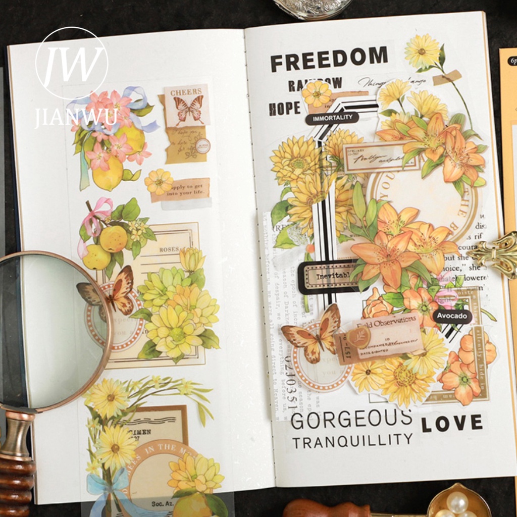 Jiianwu 6 tờ twilight letters series vintage dải dài chất liệu hoa pet băng sáng tạo tự làm tạp chí cắt dán văn phòng phẩm