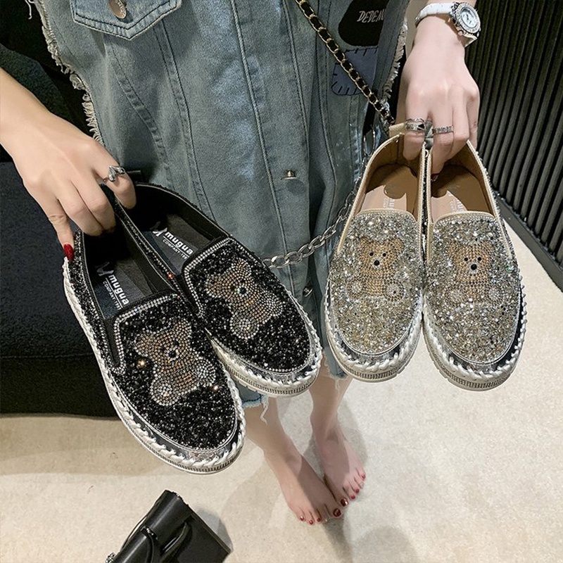 Hong Kong Premium shoes❥Rhinestone fisherman shoes của phụ nữ casual sequin shallow mouth flat slip-on shoes