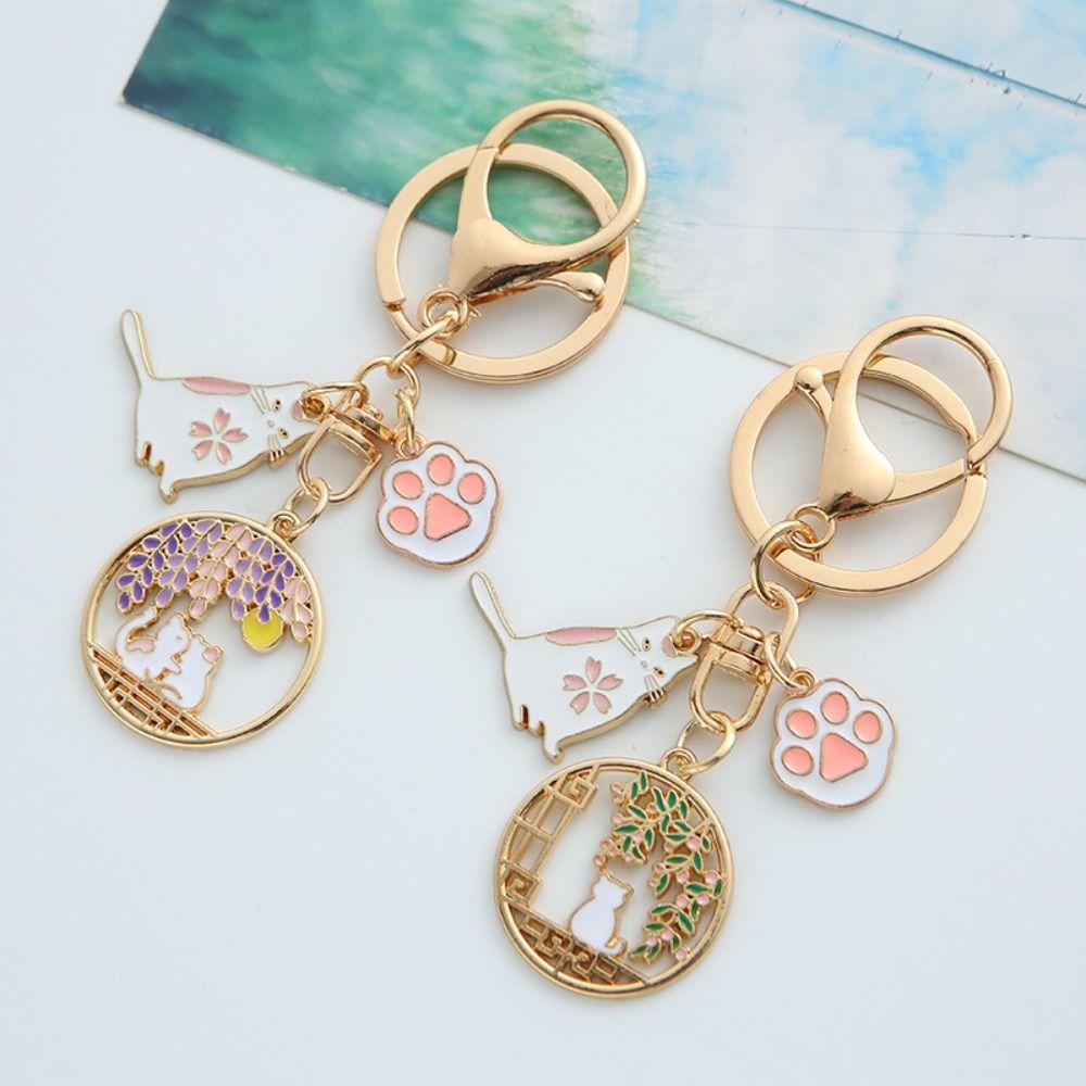 Móc Khóa Hình Mèo May Mắn / Bông Hoa / Động Vật Tròn Nhiều Màu Bằng Hợp Kim