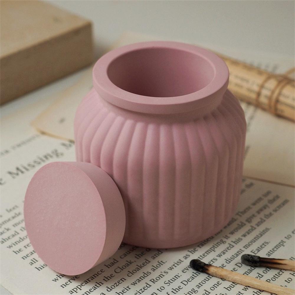 Sọc tròn lọ nến khuôn silicone có nắp tự làm chậu hoa mọng nước hộp lưu trữ đồ trang sức thạch cao khuôn nhựa epoxy trang trí nội thất