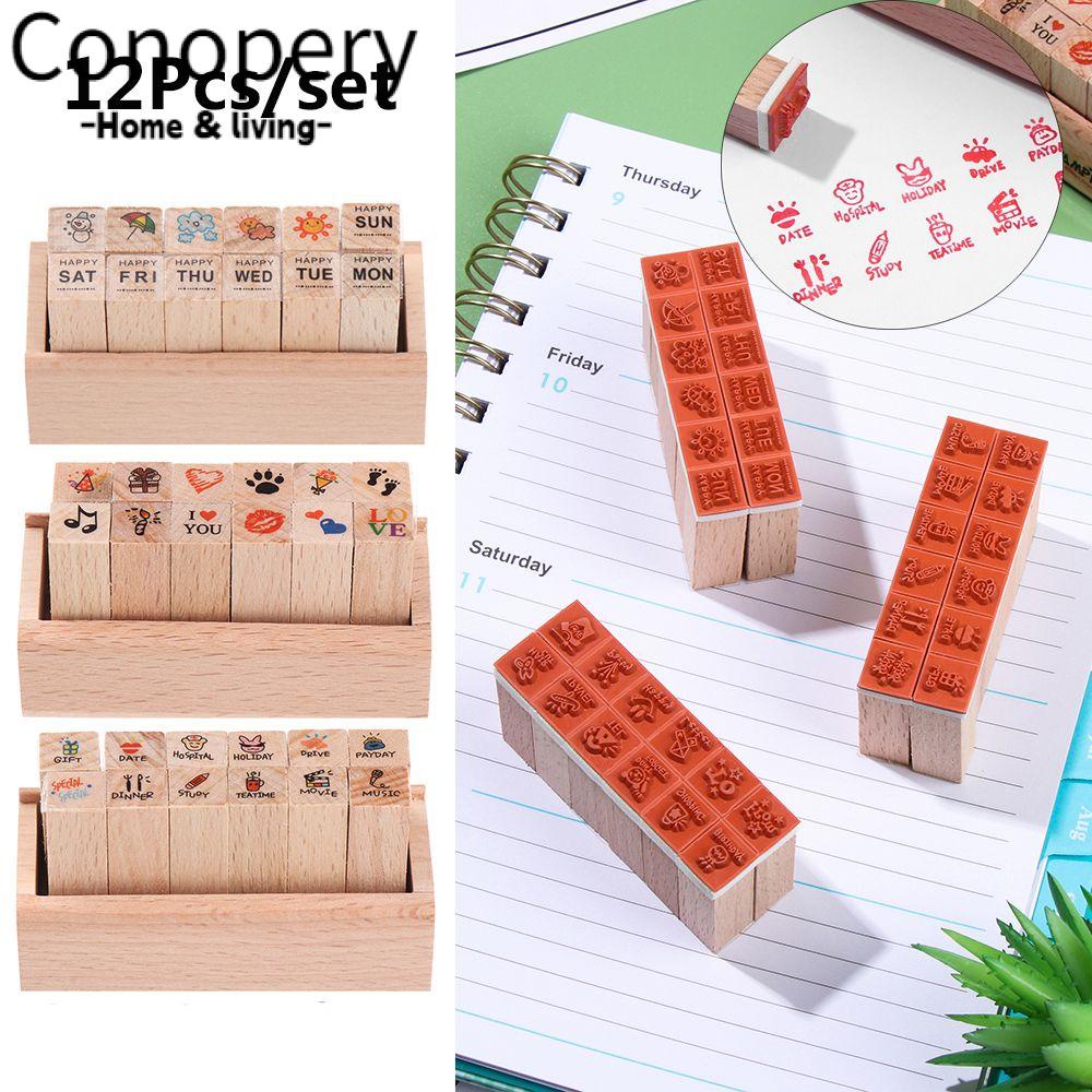 Conopery 12 cái / bộ con dấu cao su bằng gỗ art craft diy albums đồ dùng vẽ scrapbooking