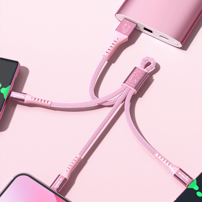 66w sanrio sj-662 cáp dữ liệu sạc nhanh 3-trong-1 kuromi melody cinnamoroll pochacco hello kitty winnie pooh alien lotso elsa micro usb type-c cáp sạc flash di động dễ thương