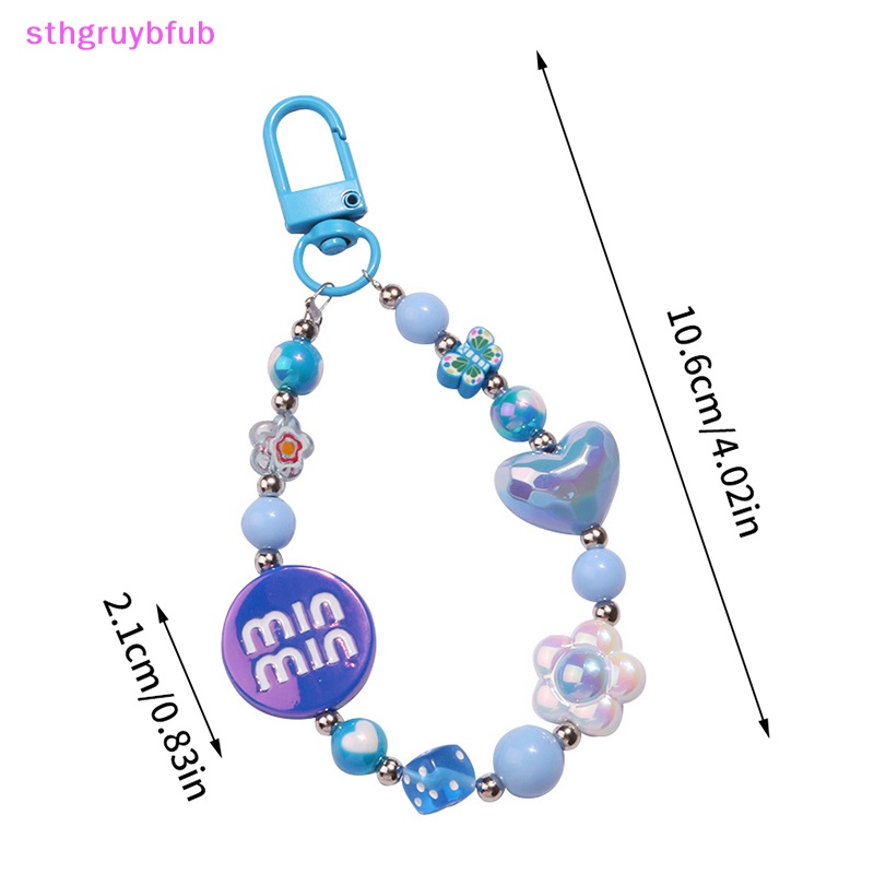 Sthb acrylic màu-mạ trái tim tình yêu móc khóa hoa dễ thương đính cườm túi đeo chìa khóa mặt dây chuyền ch phụ kiện trang trí hộp đựng tai nghe vn