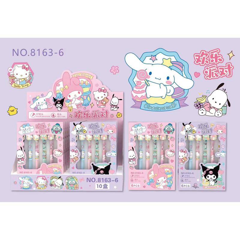 Set 6 Bút Mực gel Ngòi 0.5mm Bằng Hợp Kim Nhôm Hình sanrio Dễ Thương Làm Quà Tặng Cho Học Sinh