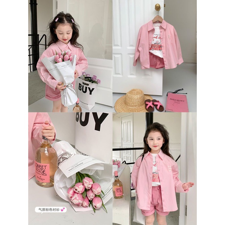 Áo sơ mi rộng rãi cho bé gái 2023 new letter children all-match sweet cool long sleeve top