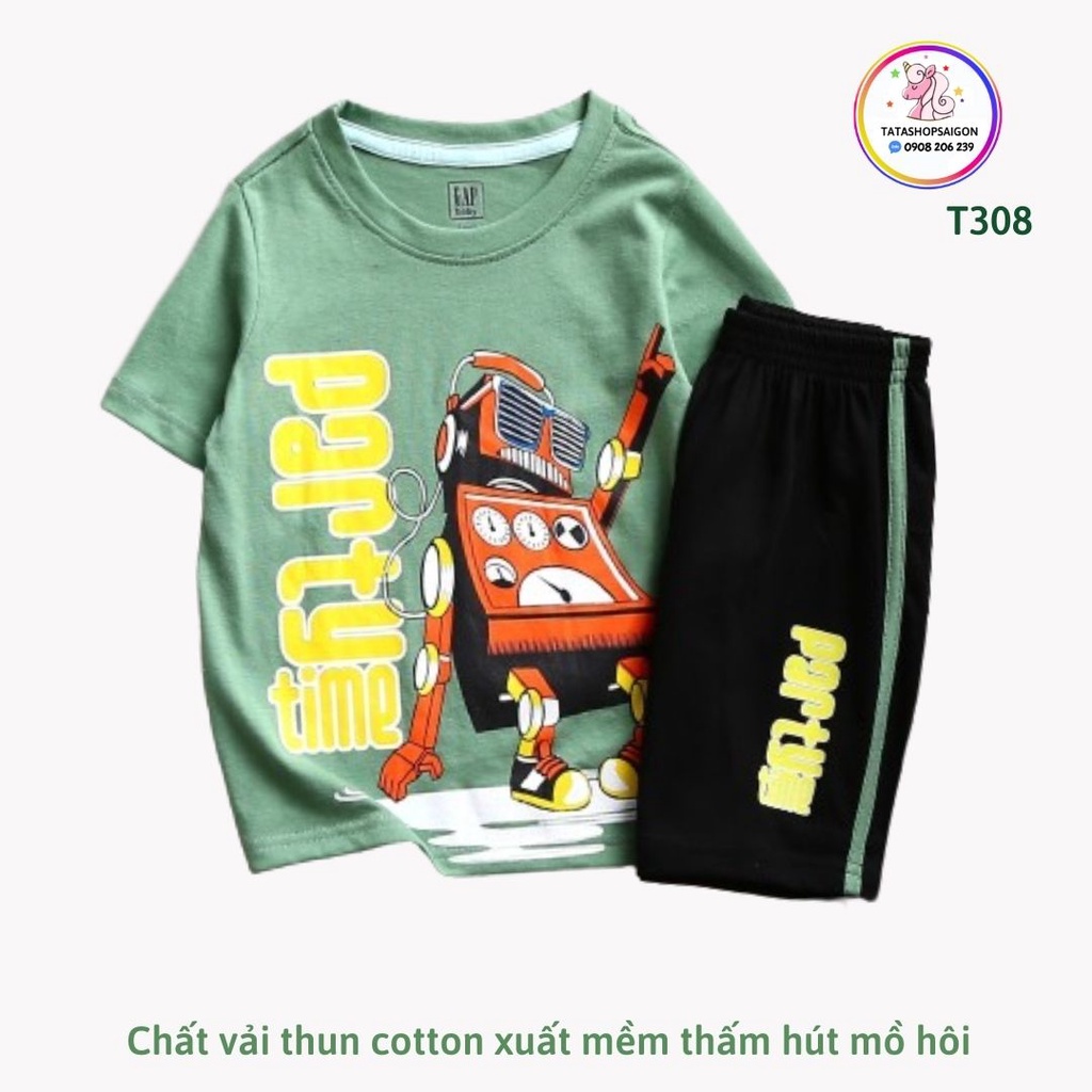Đồ Bộ Cho Bé Trai 11-40 Kg Cotton Chính Phẩm In Hoạt Hình Hot Trend Mềm Mịn Mát  Set Quần Áo Trẻ Em 1-12 Tuổi T308