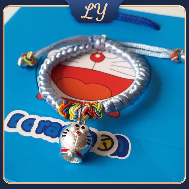 Vòng tay bạc 925 leng keng mèo Doraemon dệt tay dây vòng tay trẻ em nam nữ bé dây đỏ vòng tay vòng chân