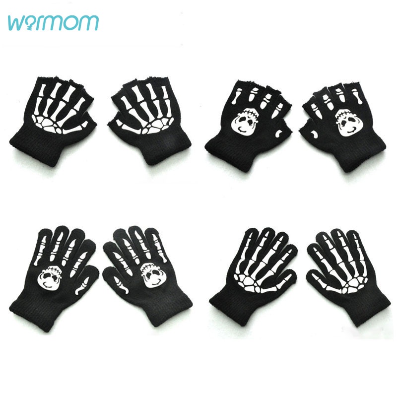 Warmom trẻ em trẻ em găng tay halloween găng tay đầu lâu phát sáng