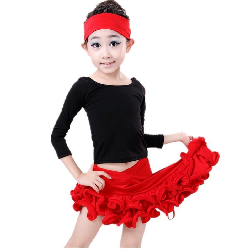 New latin three-piece suit trẻ em khiêu vũ đua xe phù hợp với thực hành váy mùa hè dài tay và tay ngắn cô gái kiểm tra váy tập thể dục quần áo