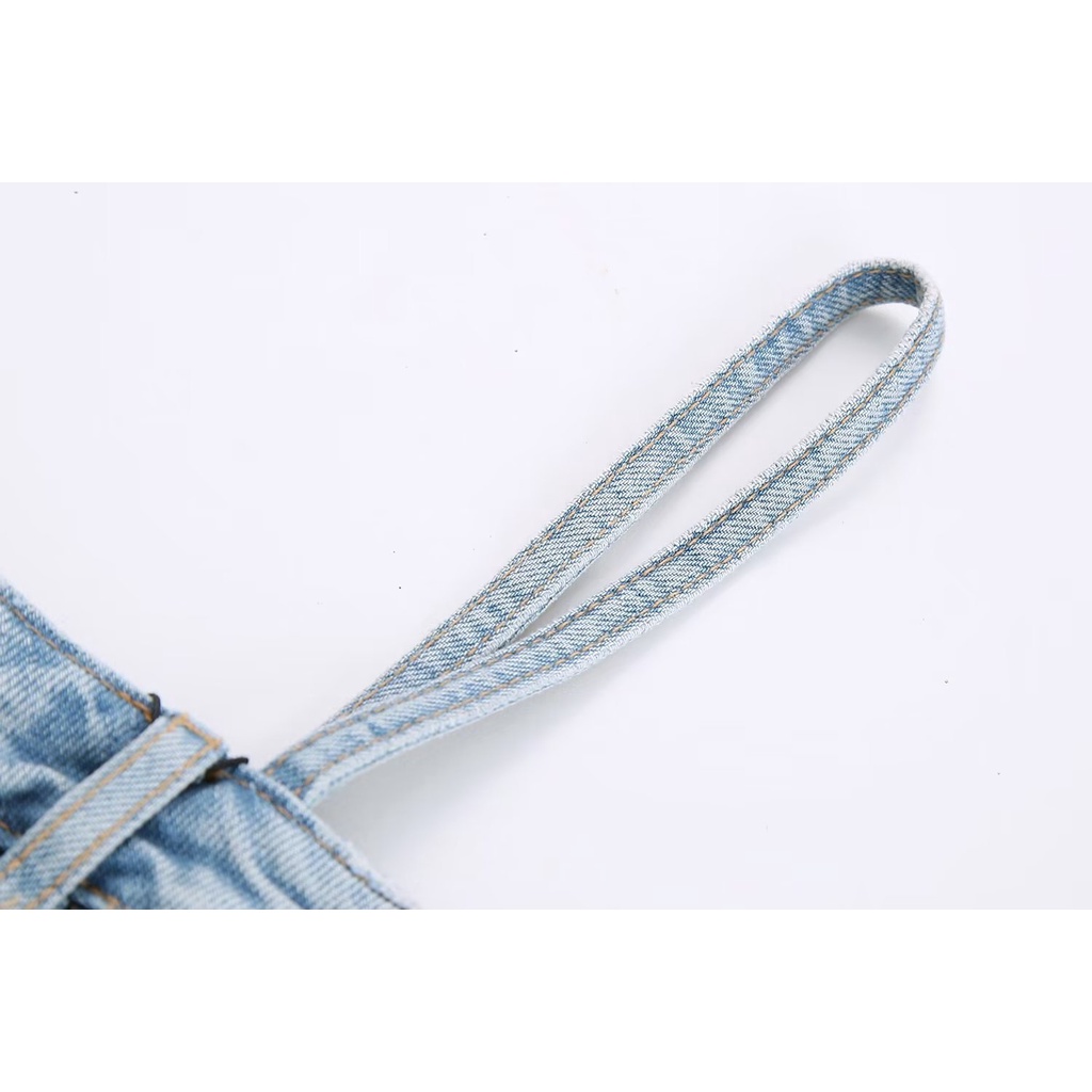 TVUV 2023 mới rắn sexy hở lưng denim ngắn hàng đầu 8320