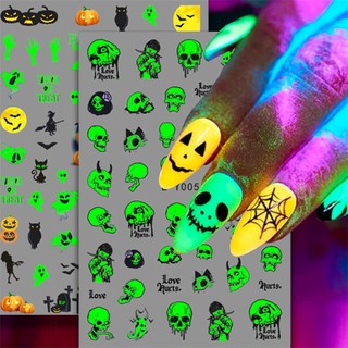 Cobweb Bí Ngô Đầu Lâu Phát Sáng Trong Tối Halloween Dán Móng Tay Dính Lưng Dán Móng Tay Phụ Kiện Trang Trí