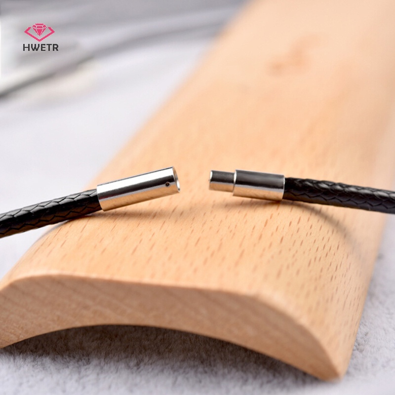 Hwetr dây da sáp đen thép không gỉ vòng quay clasp vòng cổ choker dây trang sức mới