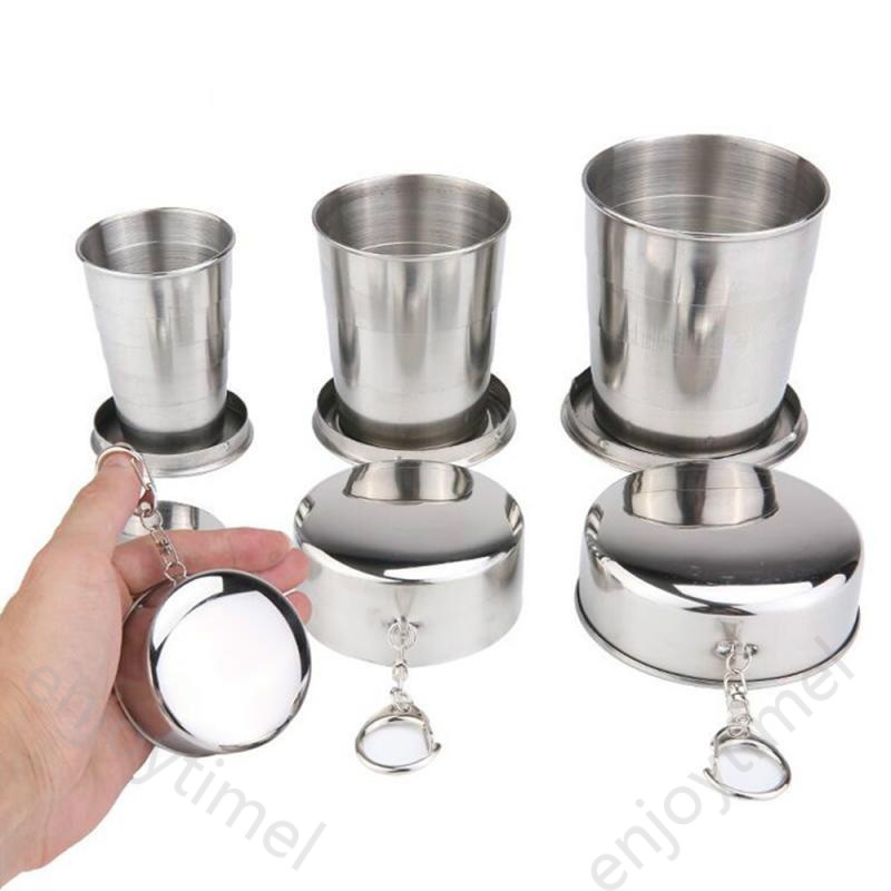 Cốc Uống Nước 75ml / 150ml / 250ml Bằng Thép Không Gỉ Có Thể Gấp Gọn Tiện Dụng Mang Theo Du Lịch / Dã Ngoại