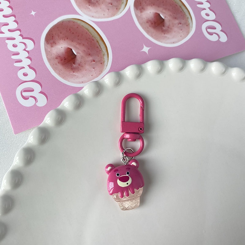 Móc khóa gấu dâu cute Móc Chìa Khóa Acrylic Hình Gấu Và Dâu Tây Dễ Thương