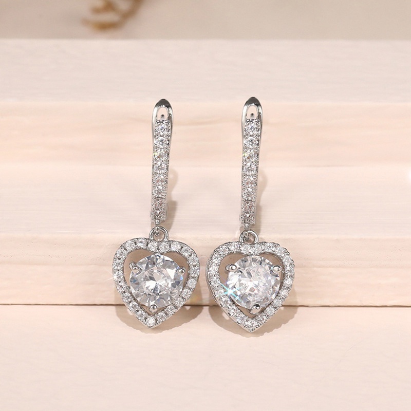 Khuyên Tai Hình Trái Tim Đính Đá Zircon Chất Lượng Cao Cho Nữ