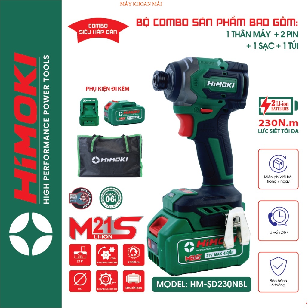 Chuyên Vít Himoki HM-SD230NBL- Máy Bắn Vít không chổi than Himoki 230N.M HÀNG CHÍNH Hãng MÁY KHOAN MÀI