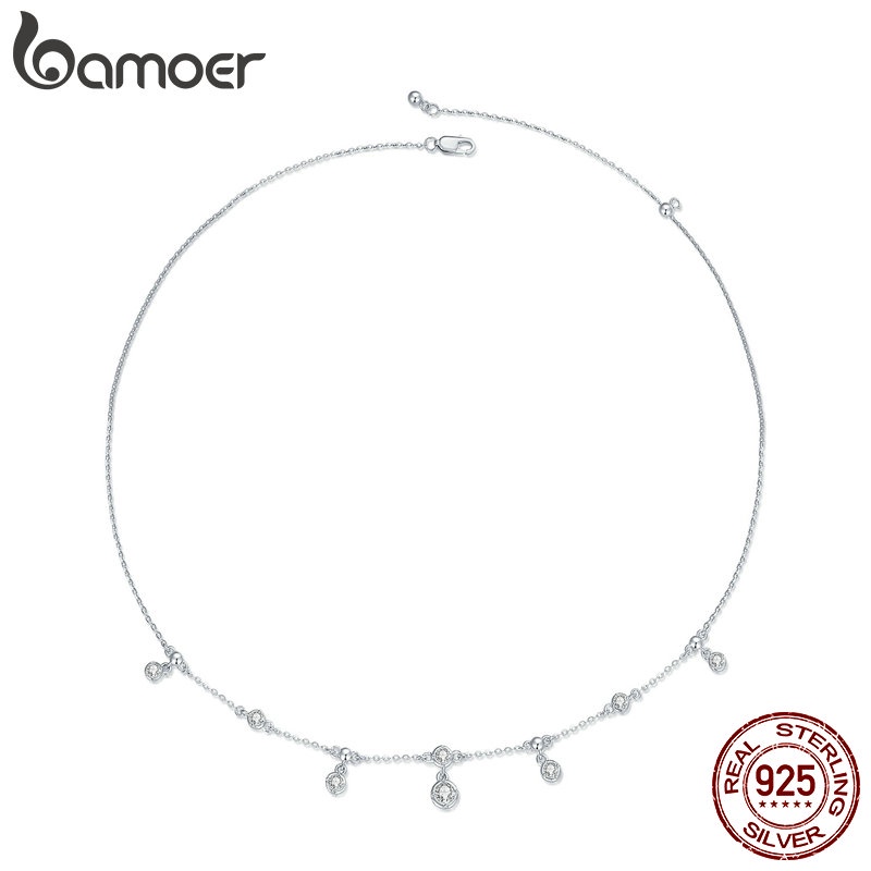 Bamoer Vòng cổ Bạc 925 Phối Tua Rua Lấp Lánh Thời Trang Cho Nữ