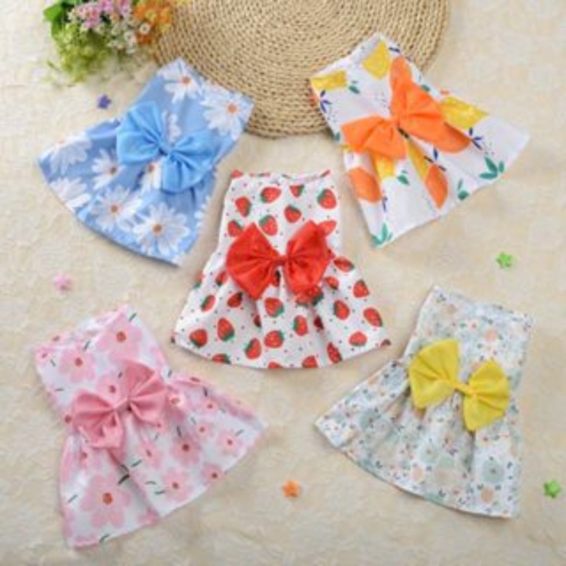 Dog dress shih tzu puppy skirt pet shirt cat quần áo s-xl thời trang dễ thương pet cat butterfly váy trái cây dứa bông vest quần áo mùa hè quần áo cún con