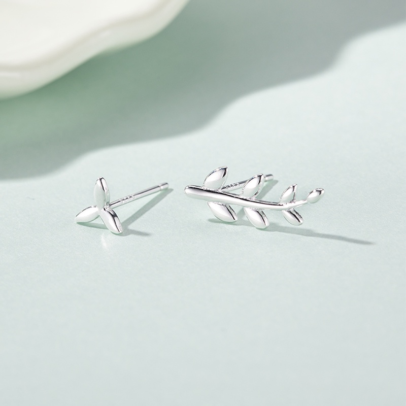 PAPAOZHU Khuyên Tai Bạc S925 Hình Lá Không Đối Xứng Dễ Thương Chống Dị Ứng Dành Cho Nữ