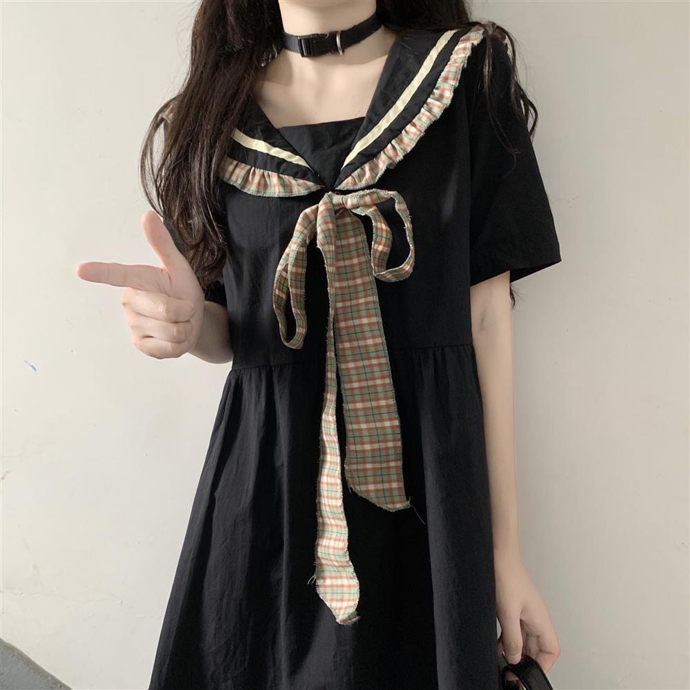 Đầm Chữ A Tay Ngắn Cổ Thủy Thủ Dễ Thương Phong Cách Nhật Bản Thời Trang Mùa Hè Cho Nữ