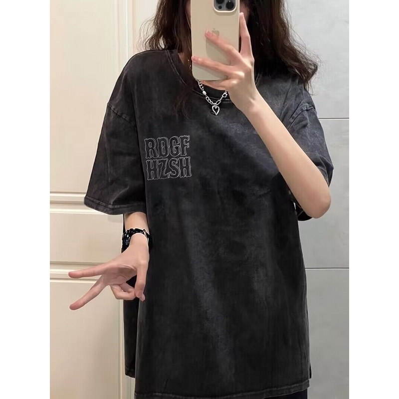 NRVP Áo Thun Đen 100% Cotton Tay Ngắn Dáng Rộng In Hoạ Tiết Độc Đáo